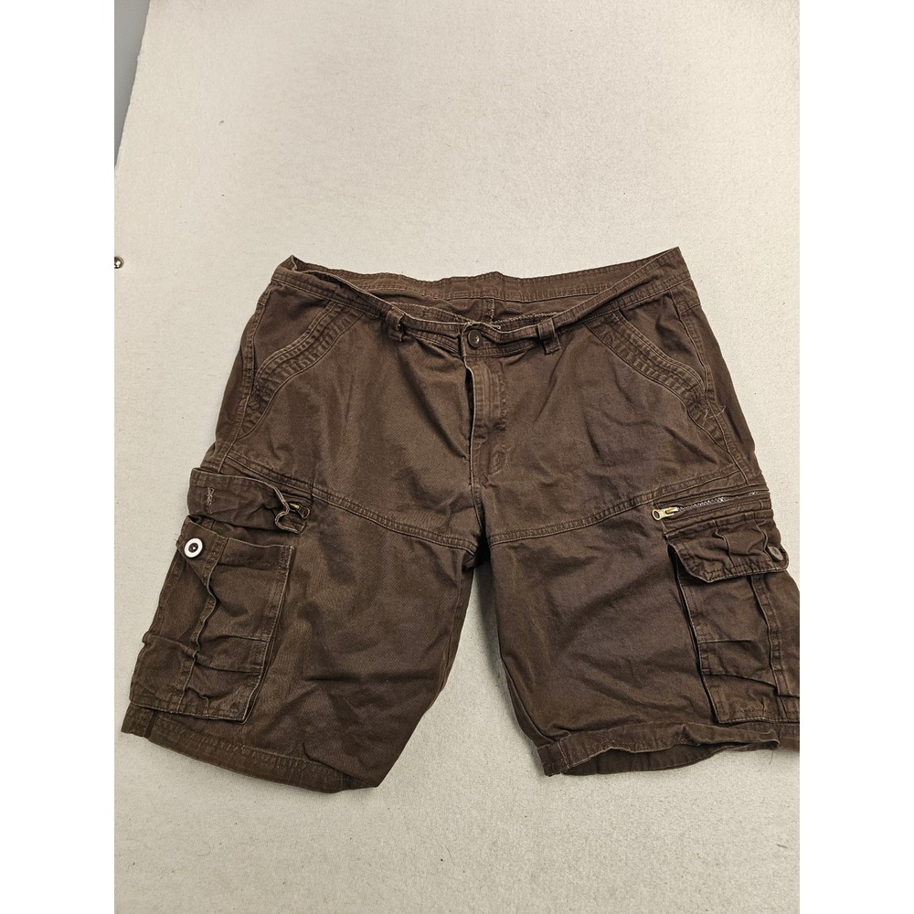 Mens Brown Cotton Canvas Multi Pocket Cargo Shorts Size 38 Utility Gorpcore